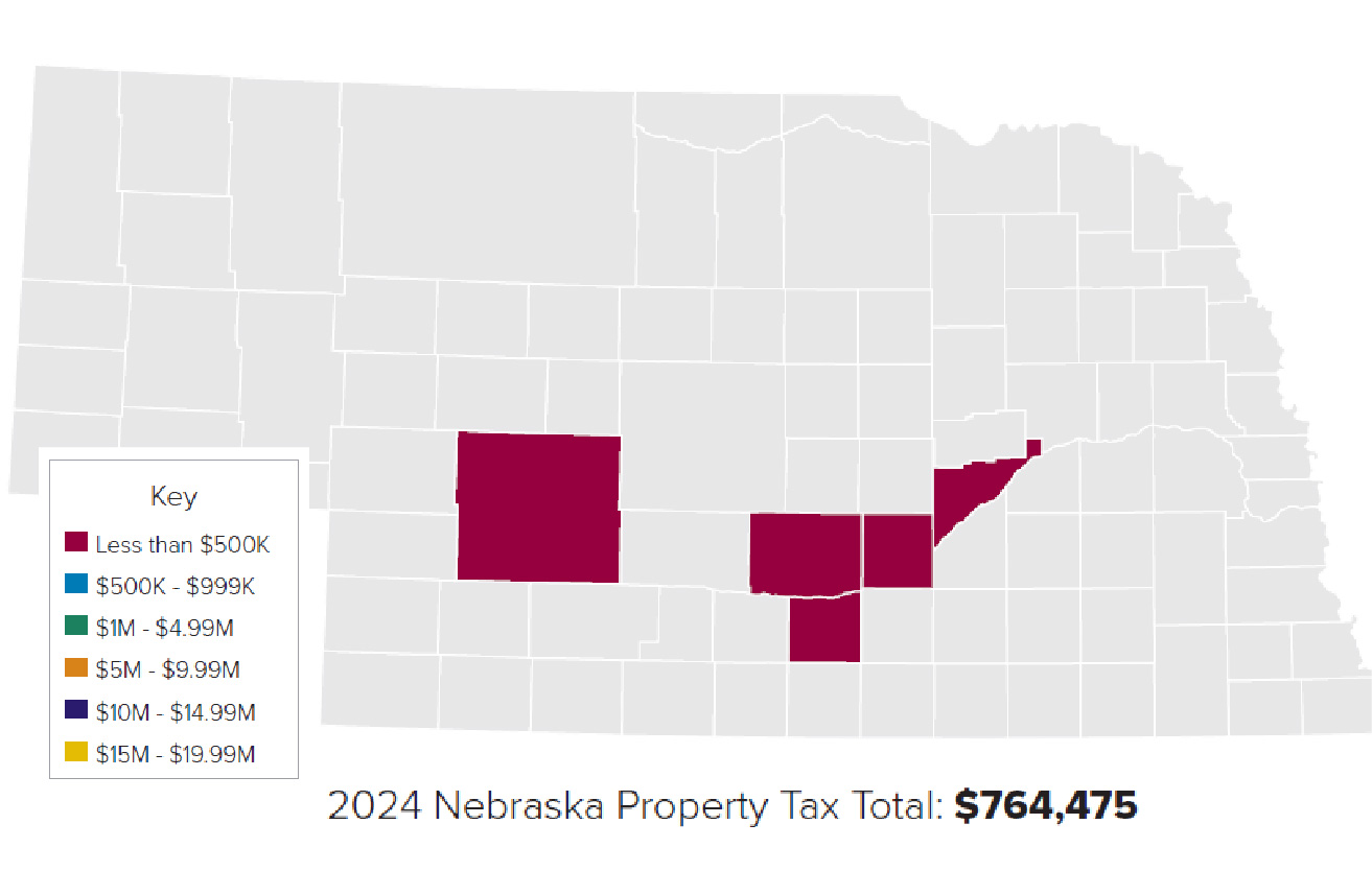 map showing property tax by Nebraska counties